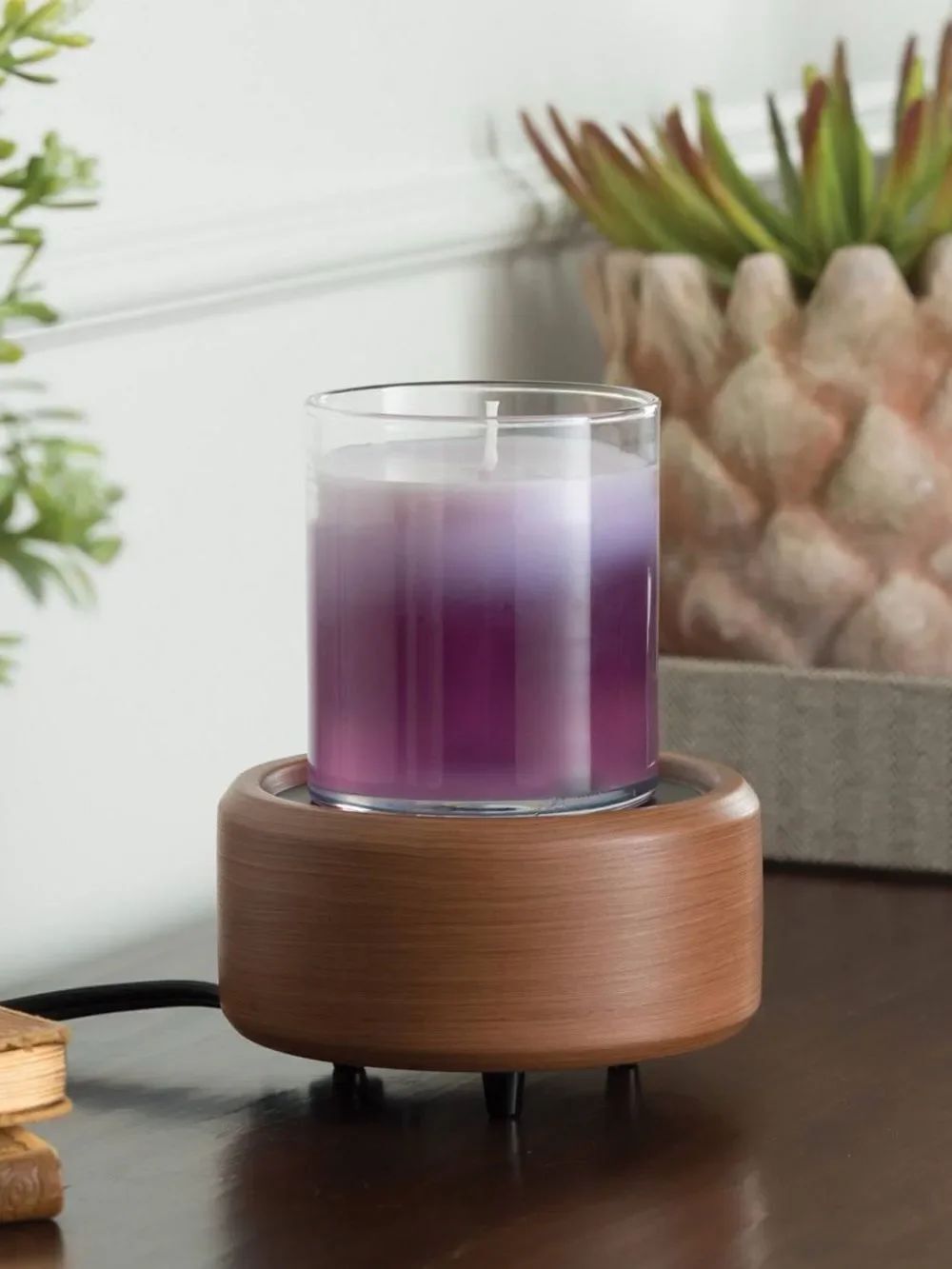 Sleek Contemporary 2 in 1 Flameless Candle Warmer Classic Pewter & Walnut Design